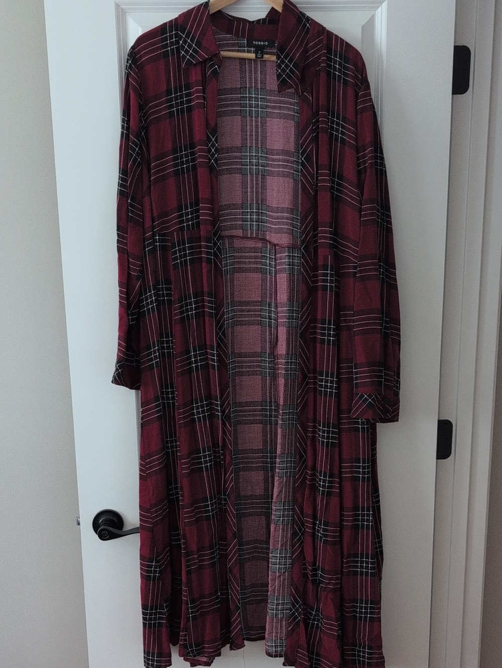 torrid red and black plaid duster